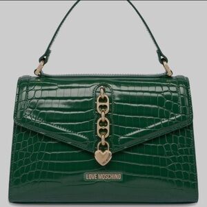 Love Moschino Green Croc-Embossed Satchel